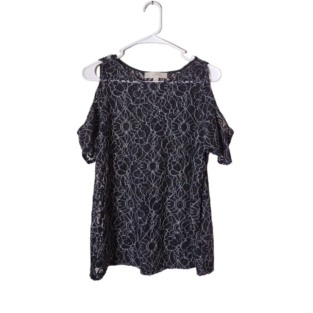 Loft Top Womens Medium Lace Cold Shoulder Sheer Office Teacher
